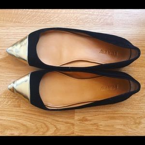 J crew black and gold flats, used, 7.5